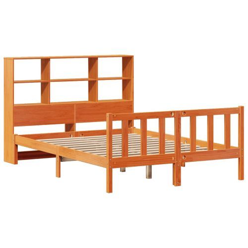 Lit bibliothèque sans matelas cire marron 120x190cm pin massif - Photo n°3; ?>