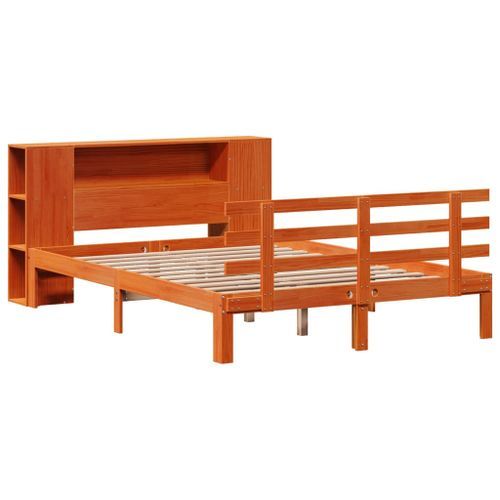 Lit bibliothèque sans matelas cire marron 120x190cm pin massif - Photo n°3; ?>