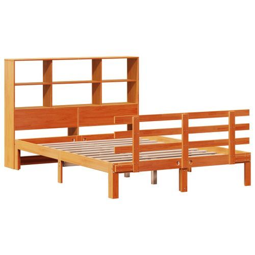 Lit bibliothèque sans matelas cire marron 120x190cm pin massif - Photo n°3; ?>