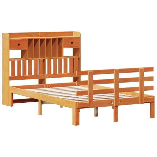 Lit bibliothèque sans matelas cire marron 120x190cm pin massif - Photo n°3; ?>