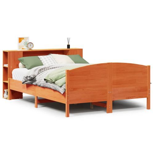 Lit bibliothèque sans matelas cire marron 120x190cm pin massif - Photo n°2; ?>