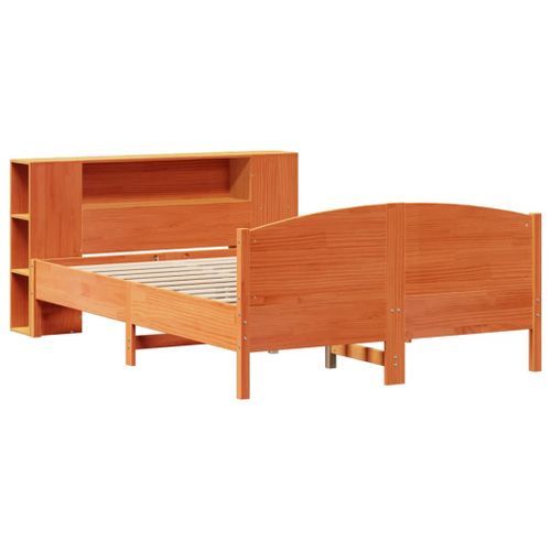 Lit bibliothèque sans matelas cire marron 120x190cm pin massif - Photo n°3; ?>