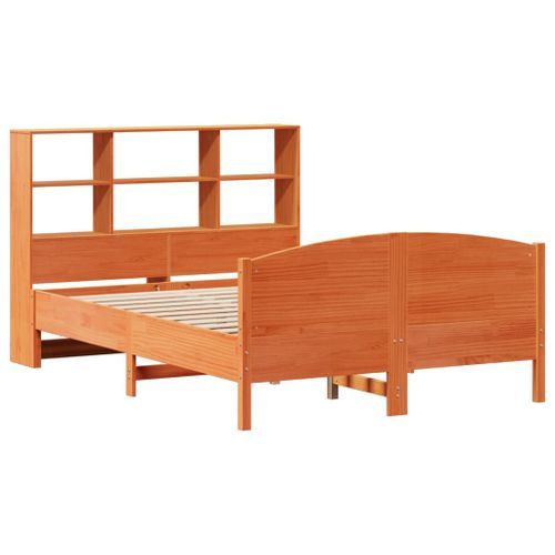 Lit bibliothèque sans matelas cire marron 120x190cm pin massif - Photo n°3; ?>