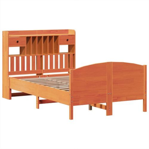 Lit bibliothèque sans matelas cire marron 120x190cm pin massif - Photo n°3; ?>