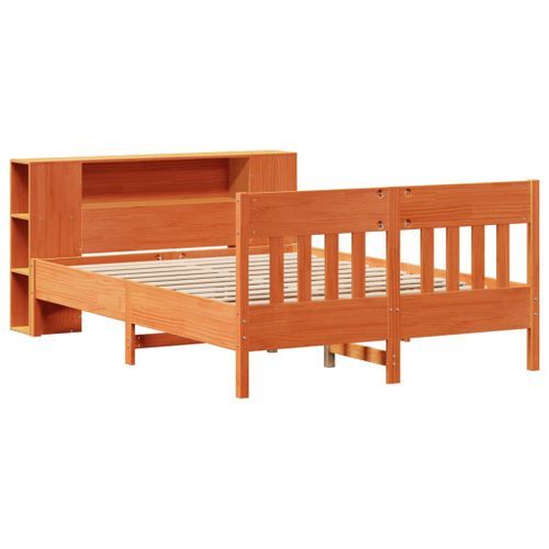 Lit bibliothèque sans matelas cire marron 120x190cm pin massif - Photo n°3; ?>