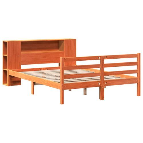 Lit bibliothèque sans matelas cire marron 120x200 cm pin massif - Photo n°3; ?>