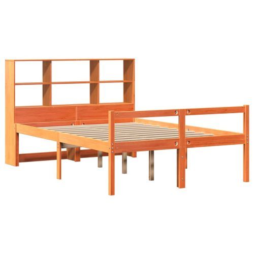 Lit bibliothèque sans matelas cire marron 120x200cm bois massif - Photo n°3; ?>