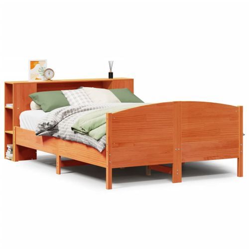 Lit bibliothèque sans matelas cire marron 135x190 cm pin massif - Photo n°2; ?>