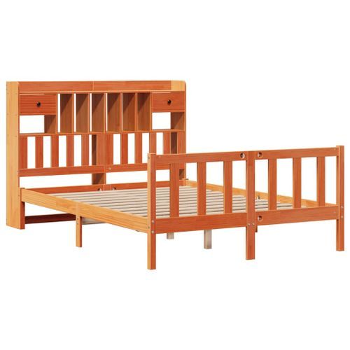 Lit bibliothèque sans matelas cire marron 140x190 cm pin massif - Photo n°3; ?>