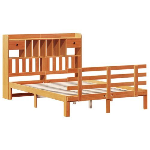 Lit bibliothèque sans matelas cire marron 140x190 cm pin massif - Photo n°3; ?>