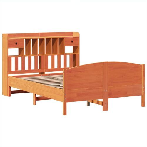 Lit bibliothèque sans matelas cire marron 140x190 cm pin massif - Photo n°3; ?>