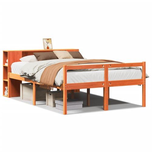 Lit bibliothèque sans matelas cire marron 150x200cm bois massif - Photo n°2; ?>