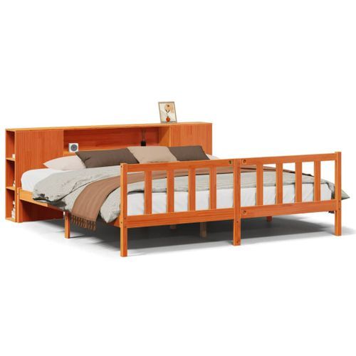 Lit bibliothèque sans matelas cire marron 180x200 cm pin massif - Photo n°2; ?>