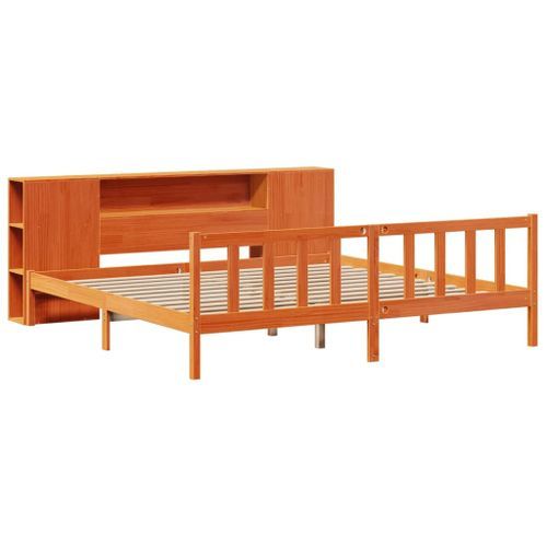 Lit bibliothèque sans matelas cire marron 180x200 cm pin massif - Photo n°3; ?>