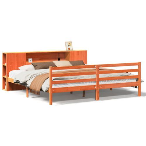 Lit bibliothèque sans matelas cire marron 180x200 cm pin massif - Photo n°2; ?>