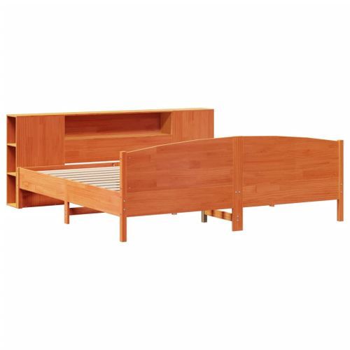 Lit bibliothèque sans matelas cire marron 180x200 cm pin massif - Photo n°3; ?>