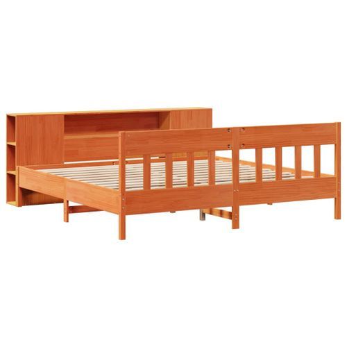 Lit bibliothèque sans matelas cire marron 180x200 cm pin massif - Photo n°3; ?>