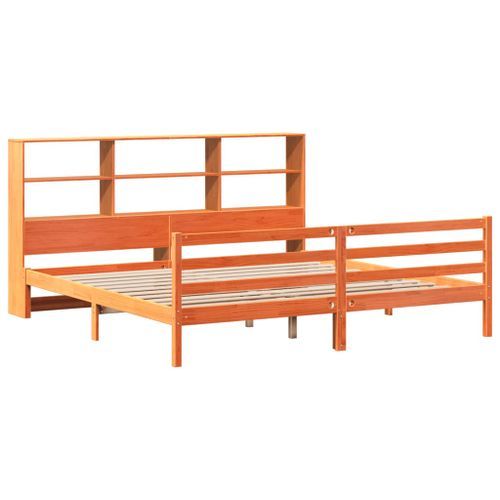 Lit bibliothèque sans matelas cire marron 180x200cm bois massif - Photo n°3; ?>