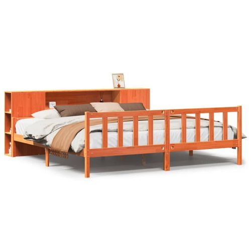 Lit bibliothèque sans matelas cire marron 180x200cm bois massif - Photo n°2; ?>