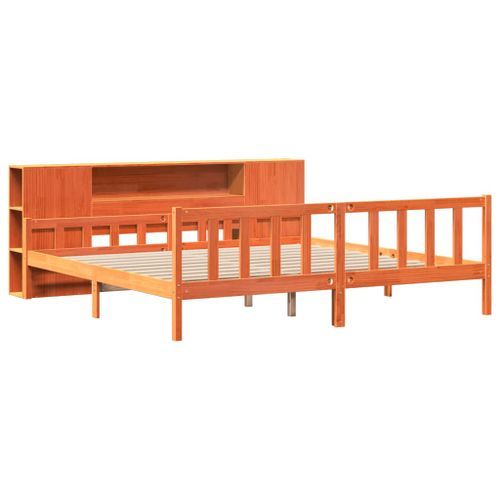 Lit bibliothèque sans matelas cire marron 180x200cm bois massif - Photo n°3; ?>