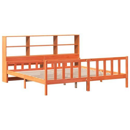 Lit bibliothèque sans matelas cire marron 180x200cm bois massif - Photo n°3; ?>