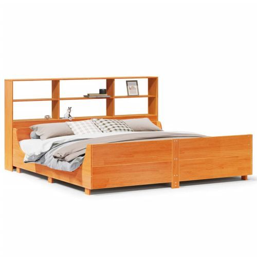 Lit bibliothèque sans matelas cire marron 180x200cm bois massif - Photo n°2; ?>