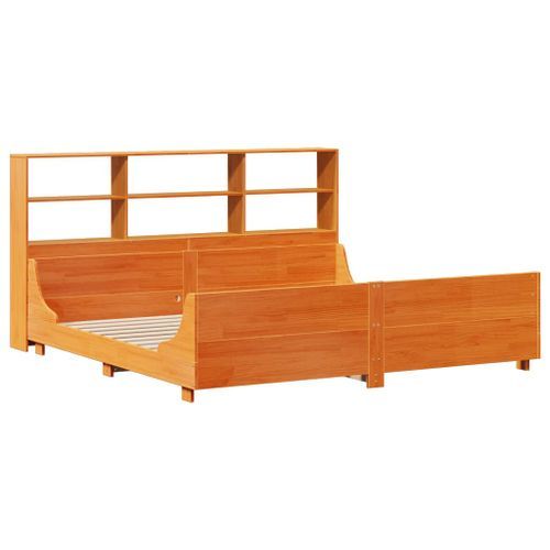 Lit bibliothèque sans matelas cire marron 180x200cm bois massif - Photo n°3; ?>