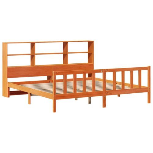 Lit bibliothèque sans matelas cire marron 200x200 cm pin massif - Photo n°3; ?>