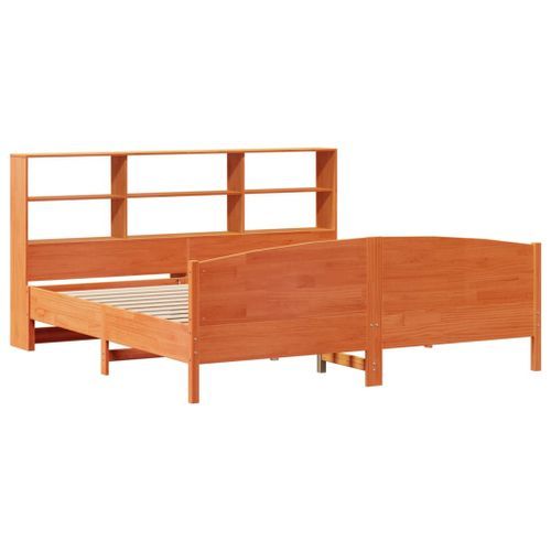 Lit bibliothèque sans matelas cire marron 200x200 cm pin massif - Photo n°3; ?>