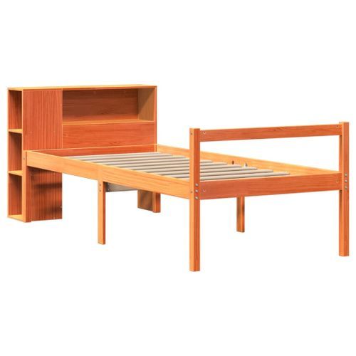 Lit bibliothèque sans matelas cire marron 75x190 cm bois massif - Photo n°3; ?>