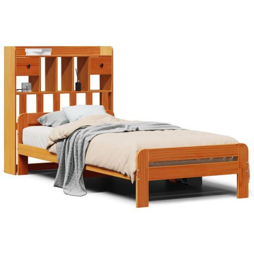 Lit bibliothèque sans matelas cire marron 75x190 cm pin massif - Photo n°2; ?>