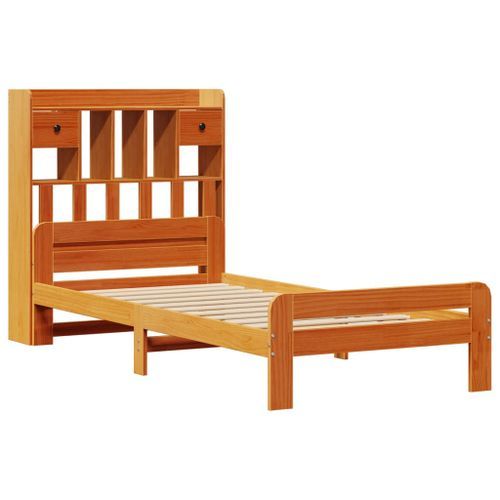 Lit bibliothèque sans matelas cire marron 75x190 cm pin massif - Photo n°3; ?>