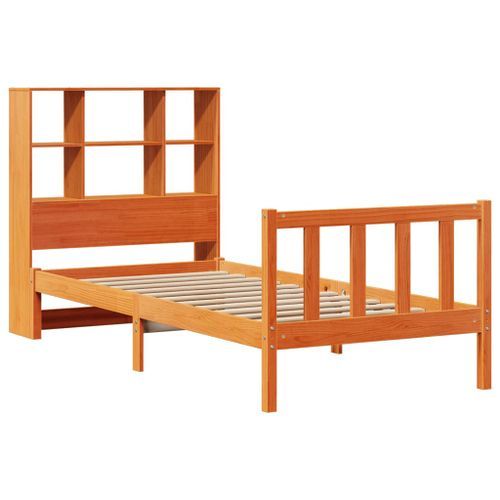 Lit bibliothèque sans matelas cire marron 75x190 cm pin massif - Photo n°3; ?>