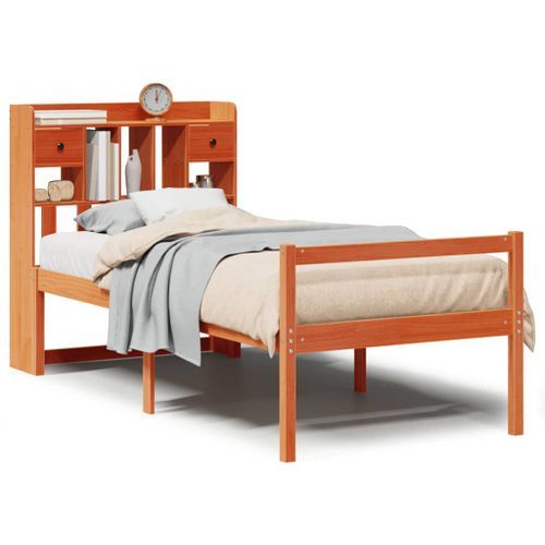 Lit bibliothèque sans matelas cire marron 75x190 cm pin massif - Photo n°2; ?>