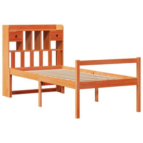 Lit bibliothèque sans matelas cire marron 75x190 cm pin massif - Photo n°3; ?>