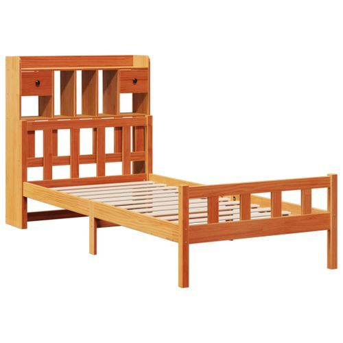 Lit bibliothèque sans matelas cire marron 75x190 cm pin massif - Photo n°3; ?>