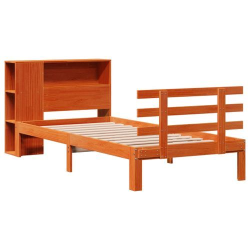 Lit bibliothèque sans matelas cire marron 75x190 cm pin massif - Photo n°3; ?>