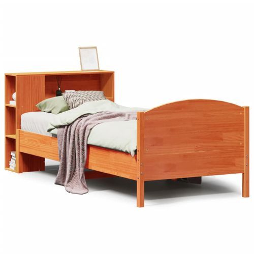 Lit bibliothèque sans matelas cire marron 75x190 cm pin massif - Photo n°2; ?>