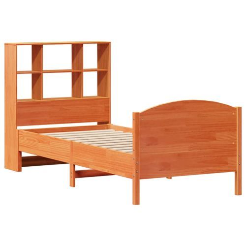 Lit bibliothèque sans matelas cire marron 75x190 cm pin massif - Photo n°3; ?>