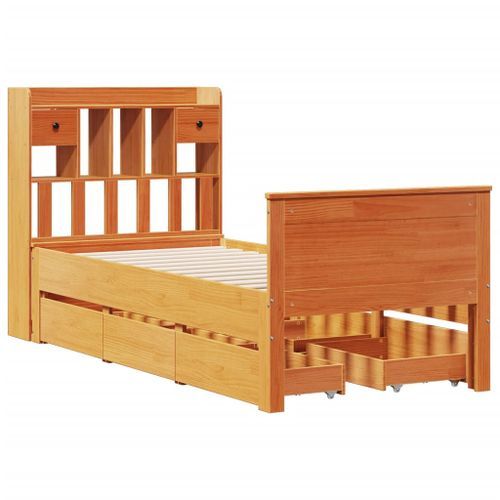 Lit bibliothèque sans matelas cire marron 90x190 cm pin massif - Photo n°3; ?>