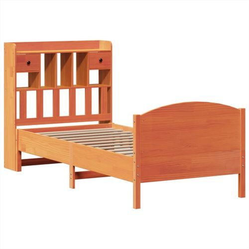 Lit bibliothèque sans matelas cire marron 90x190 cm pin massif - Photo n°3; ?>