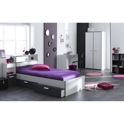 Lit Blanc et Gris à tiroirs Arthur - Photo n°2; ?>