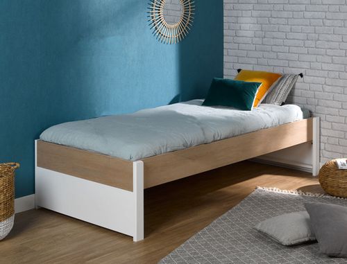 Lit Bois Blanc Et Chêne Clair Nomade 90x200 Cm 6 Lit bois blanc et chêne clair Nomade 90x200 cm - Photo n°2; ?>