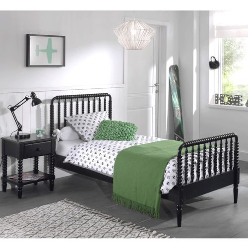 Lit bois massif laqué noir Alissa 90x200 cm - Photo n°2; ?>