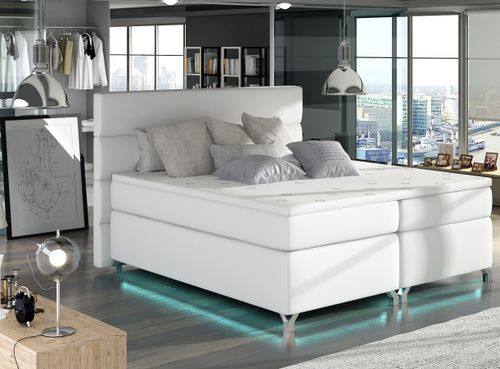 Lit boxspring 140x200 cm simili cuir blanc Mador - Photo n°2; ?>