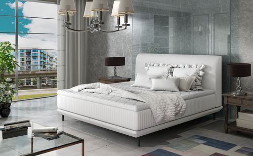 Lit boxspring 140x200 cm simili cuir blanc sommier et matelas inclus Mastera - Photo n°2; ?>