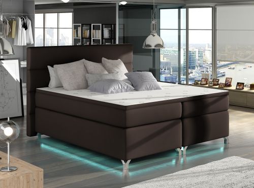 Lit boxspring 140x200 cm simili cuir marron Mador - Photo n°2; ?>