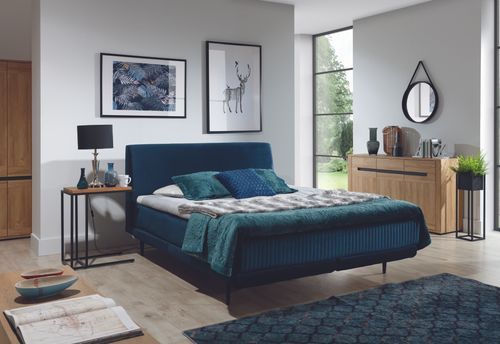 Lit boxspring 140x200 cm velours bleu foncé sommier et matelas inclus Mastera - Photo n°2; ?>
