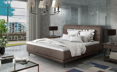 Lit boxspring 140x200 cm velours marron clair sommier et matelas inclus Mastera - Photo n°2; ?>