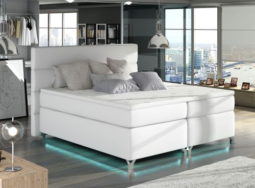 Lit boxspring 180x200 cm simili cuir blanc Mador - Photo n°2; ?>